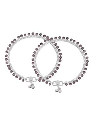Silver-plated gemstones studded and bells anklet 4