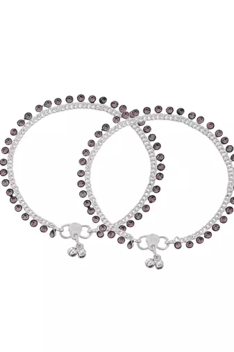 Silver-plated gemstones studded and bells anklet