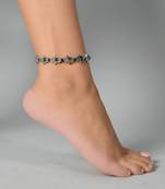 Silver toned blue & green beaded handcrafted hamsa cetic anklet