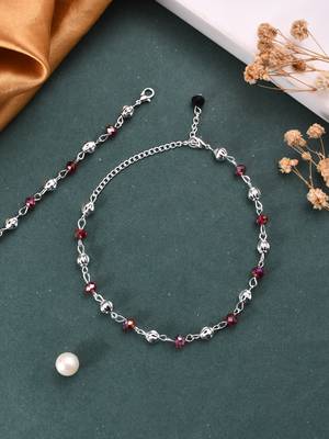 Girls set of 2 silver-plated artificial beads anklet 2