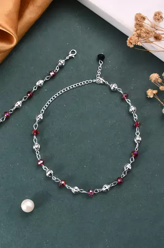 Girls set of 2 silver-plated artificial beads anklet