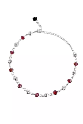 Girls set of 2 silver-plated artificial beads anklet