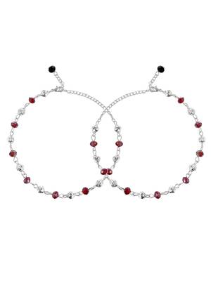 Girls set of 2 silver-plated artificial beads anklet 4