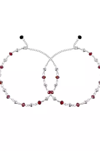 Girls set of 2 silver-plated artificial beads anklet