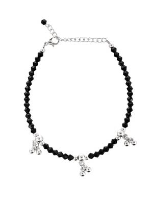 Set of 2 silver-plated artificial stones and beads anklets 3