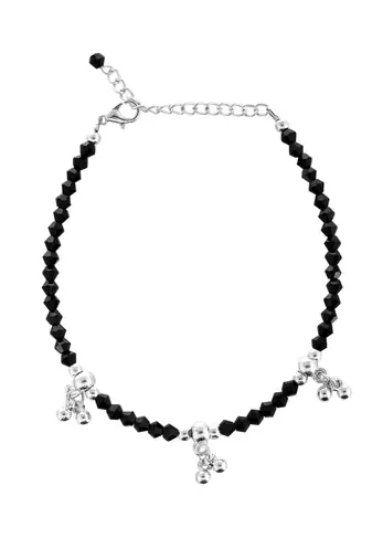 Set of 2 silver-plated artificial stones and beads anklets