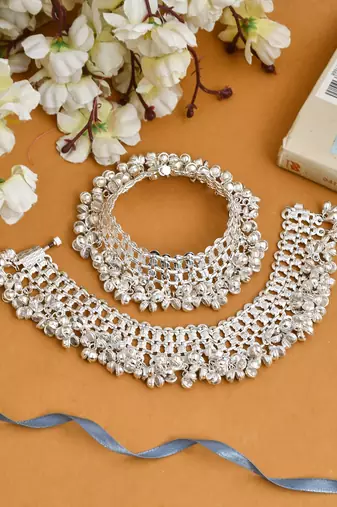 Set of 2 silver-plated ghungroo anklets