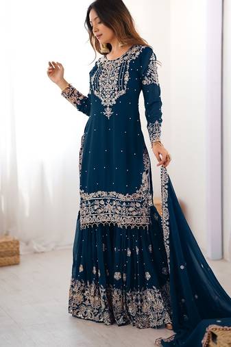 Rama faux georgette sharara set with heavy embroidery detailing