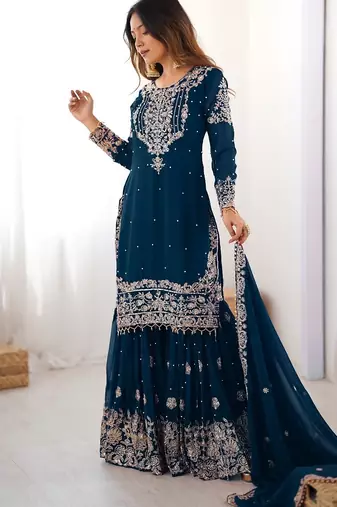 Rama faux georgette sharara set with heavy embroidery detailing