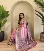 Pink Silk Blend  sarees with zari weaves contrast pallu & designer border