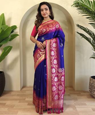 Violet Silk Blend sarees with zari weaves contrast pallu & designer border 1
