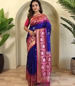 Violet Silk Blend  sarees with zari weaves contrast pallu & designer border