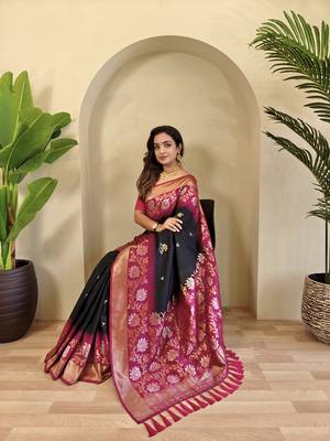 Black Silk Blend sarees with zari weaves contrast pallu & designer border 1