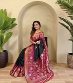 Black Silk Blend  sarees with zari weaves contrast pallu & designer border