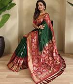 Green Silk Blend  sarees with zari weaves contrast pallu & designer border