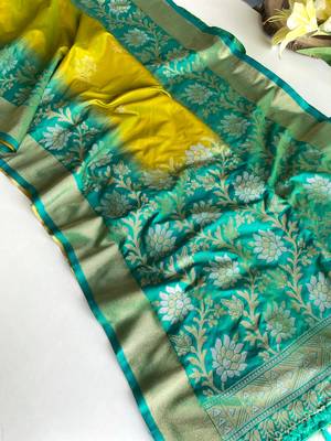 Yellow Silk Blend sarees with zari weaves contrast pallu & designer border 5