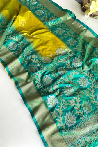 Yellow Silk Blend sarees with zari weaves contrast pallu & designer border