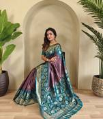 Onion pink Silk Blend  sarees with zari weaves contrast pallu & designer border