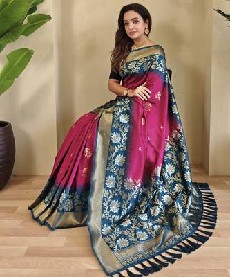 Pink Silk Blend sarees with zari weaves contrast pallu & designer border 1