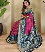 Pink Silk Blend  sarees with zari weaves contrast pallu & designer border