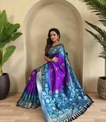 Purple Silk Blend  sarees with zari weaves contrast pallu & designer border
