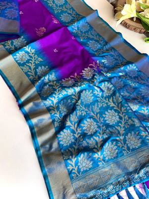 Purple Silk Blend sarees with zari weaves contrast pallu & designer border 5