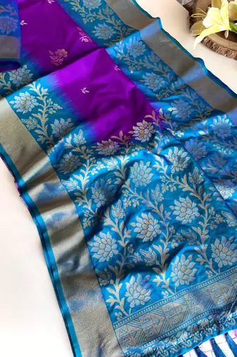 Purple Silk Blend sarees with zari weaves contrast pallu & designer border