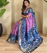 Lavender Silk Blend  sarees with zari weaves contrast pallu & designer border