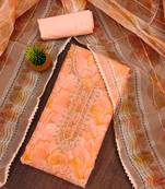 Peach orange floral embroidered organza salwar suit material