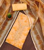 Yellow orange floral embroidered organza salwar suit material