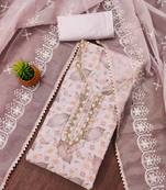 Pastel pink floral embroidered organza salwar suit material with designer neckline