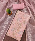 Pink floral embroidered organza salwar suit material with designer neckline