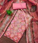  pink organza embroidered salwar suit material with floral print dupatta