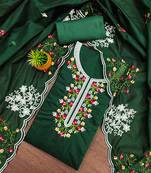 Green floral embroidered chanderi cotton salwar suit material