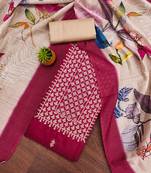 Magenta cotton embroidered suit set with vibrant chanderi dupatta