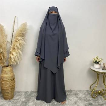 Premium Matching A Line Abaya and Single Layer Khimar :: Grey Color :: Firdous Crepe 1