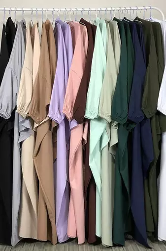 Premium Matching A Line Abaya and Single Layer Khimar :: Grey Color :: Firdous Crepe