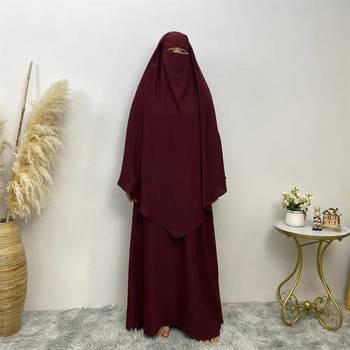 Premium Matching A Line Abaya and Single Layer Khimar :: Maroon Color :: Firdous Crepe 1
