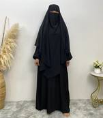 Premium Matching A Line Abaya and Single Layer Khimar :: Black Color :: Firdous Crepe