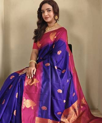 Violet dual tone silk sarees with zari weaves contrast pallu & designer border 1
