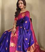 Violet dual tone silk sarees with zari weaves contrast pallu & designer border