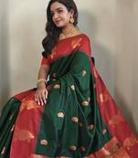 Green dual tone silk sarees with zari weaves contrast pallu & designer border