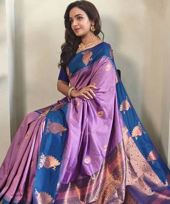 Lavender dual tone silk sarees with zari weaves contrast pallu & designer border 1