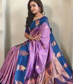 Lavender dual tone silk sarees with zari weaves contrast pallu & designer border