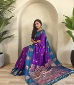 Purple dual tone silk sarees with zari weaves contrast pallu & designer border