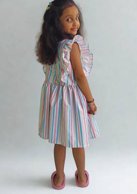 Multicolor rayon printed stripes print dress for girls 1