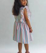 Multicolor rayon printed stripes print dress for girls