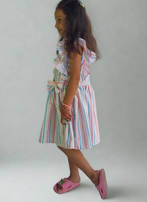 Multicolor rayon printed stripes print dress for girls 2
