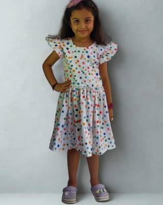 Multicolor rayon printed dots print dress for girls 1