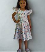 Multicolor rayon printed dots print dress for girls